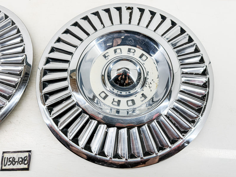OEM 1957 FORD FAIRLANE THUNDERBIRD T BIRD PAIR HUBCAPS WHEEL COVERS CAPS U5B-128
