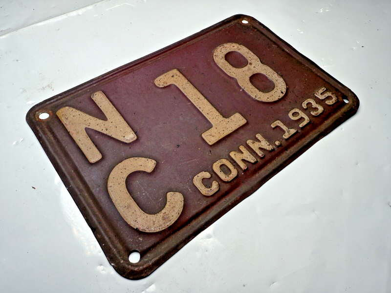 Original 1935 Connecticut License Plate NC 18 YOM DMV Ford Chevy Dodge