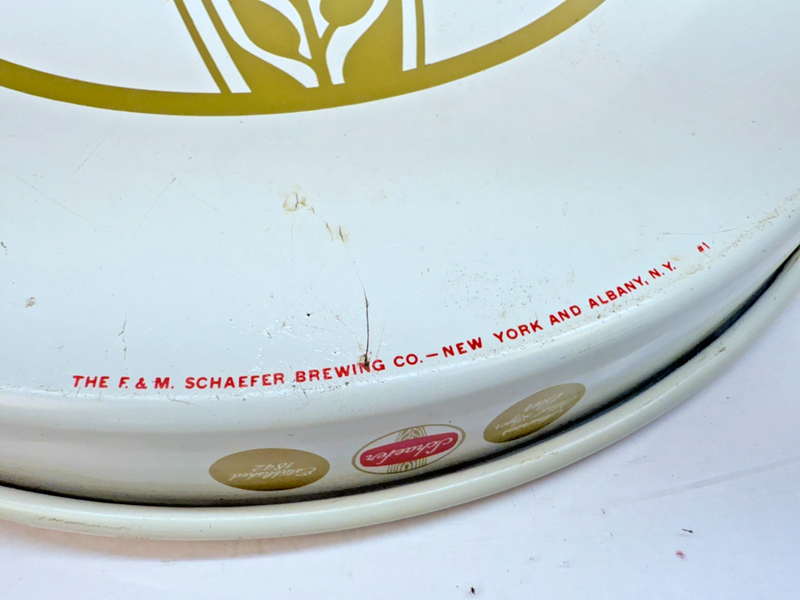 Vintage ORIGINAL Schaefer Beer Metal Serving 12" Tray Mancave BAR Tray-4