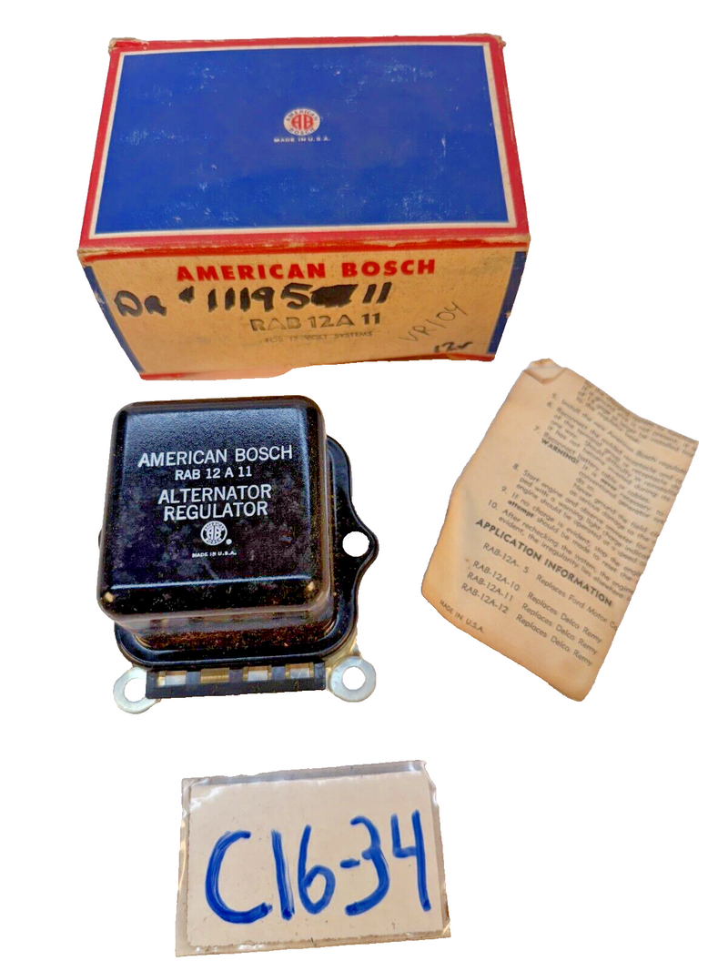 NOS American Bosch Voltage Regulator RAB 12A 11 C16-34