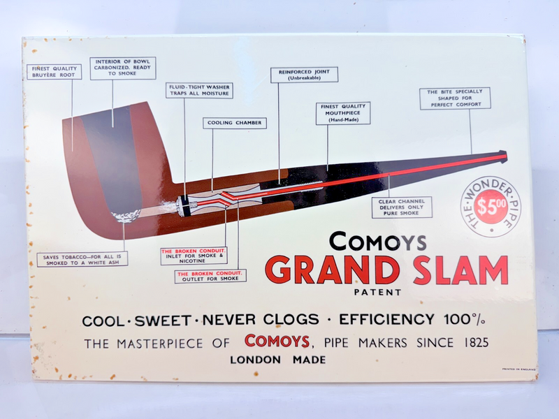 **RARE** Vintage Original COMOYS GRAND SLAM Pipe Patent Tobacco Tin Sign