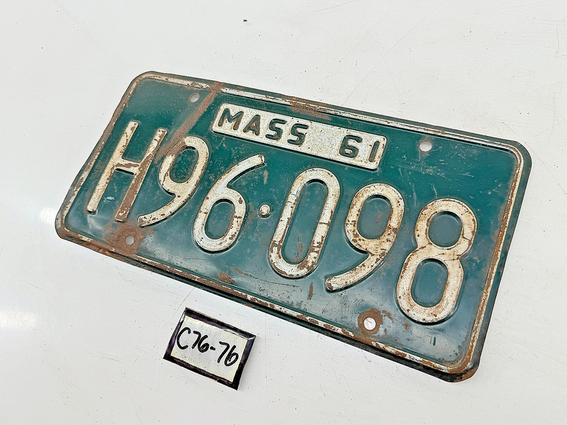 Vintage 1961 H96098 Massachusetts License Plate Sign MA H96-098 C76-76