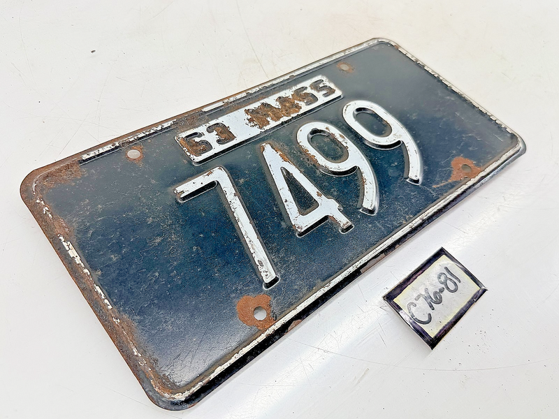 Orig. Paint 1963 7499 Massachusetts License Plate Sign MA 7499 C76-81
