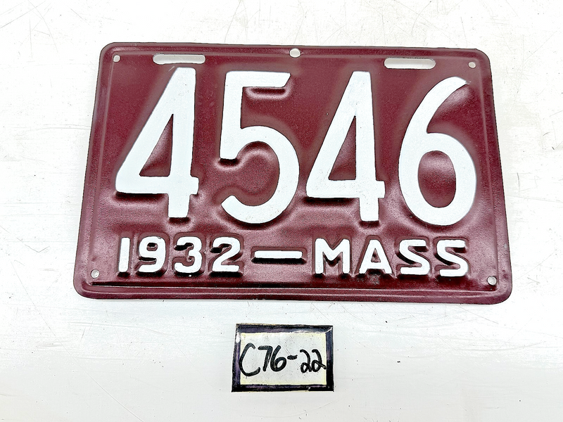 Repainted 1932 4546 Massachusetts License Plate Sign MA 4546 C76-22