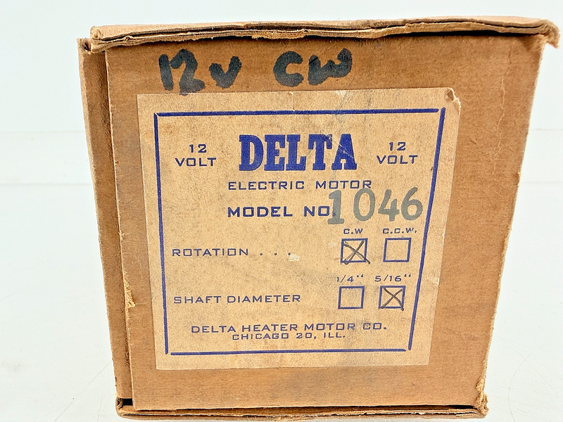 NOS DELTA HEATER MOTOR 1046 - ROTATION CW 2 SPEED - 5/16" SHAFT - 12V C74-7