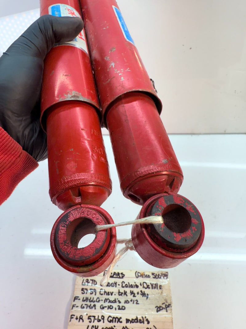 NOS REAR SHOCKS 1957 - 1970 CADDY DEVILLE CHEVY TRUCK G-MOD G-10 GMC B56-38