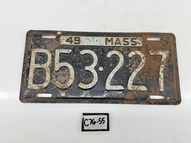 Vintage 1949 B53227 Massachusetts License Plate Sign MA B53-227 C76-55