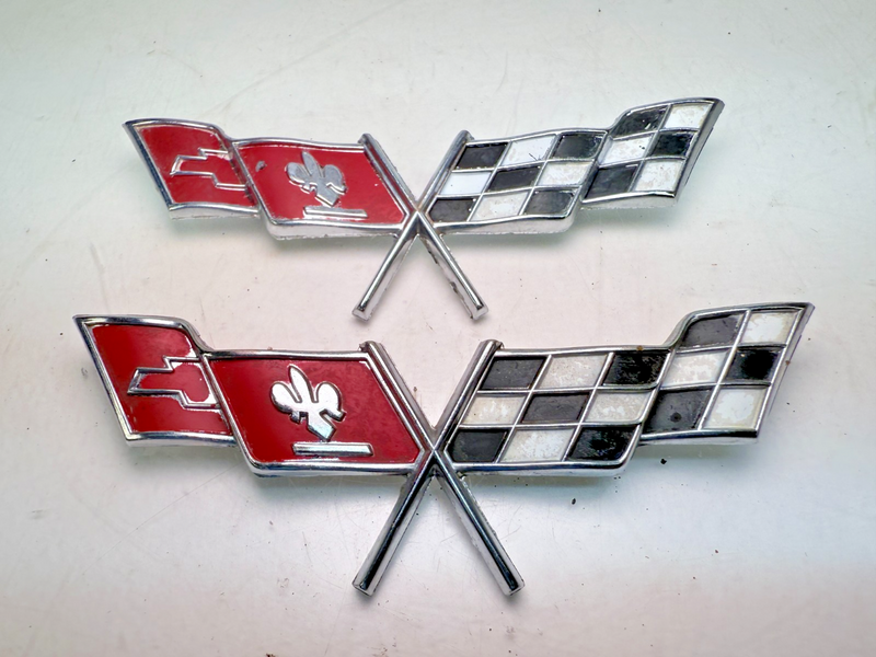 OEM 1977 1978 C3 Corvette PAIR Gas Door Cross Flag Emblem GM 379935 E7-46