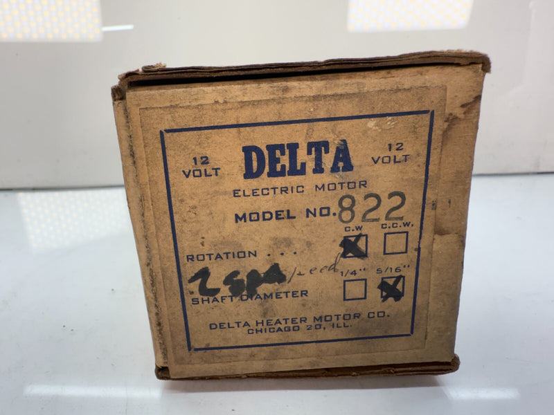 NOS DELTA HEATER MOTOR 822 ROTATION C.W - 5/16" SHAFT DIAMETER 12V 2SD C19-24
