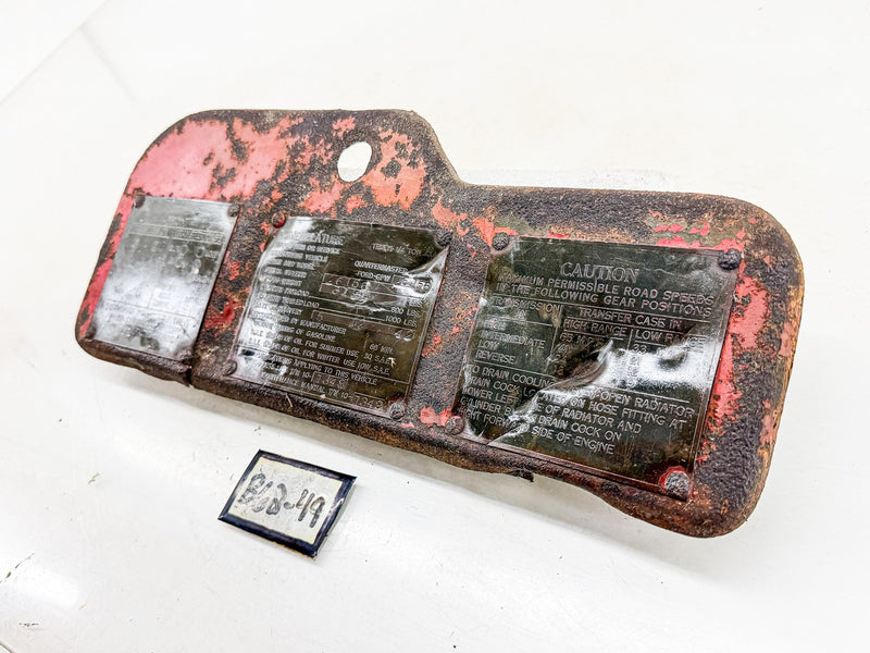 Original 1942 FORD GPW WWII JEEP GLOVE BOX DOOR with 3 DATA PLATES G503 B62-49