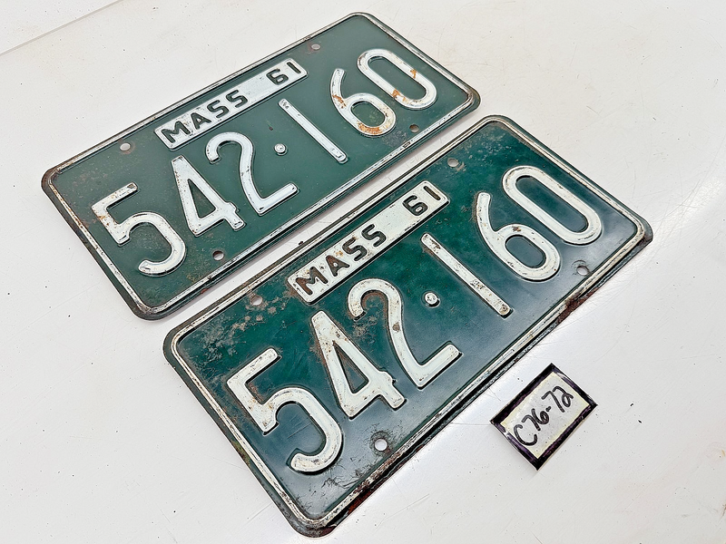 Orig. Paint PAIR 1961 542160 Massachusetts License Plate Sign MA 542-160 C76-72