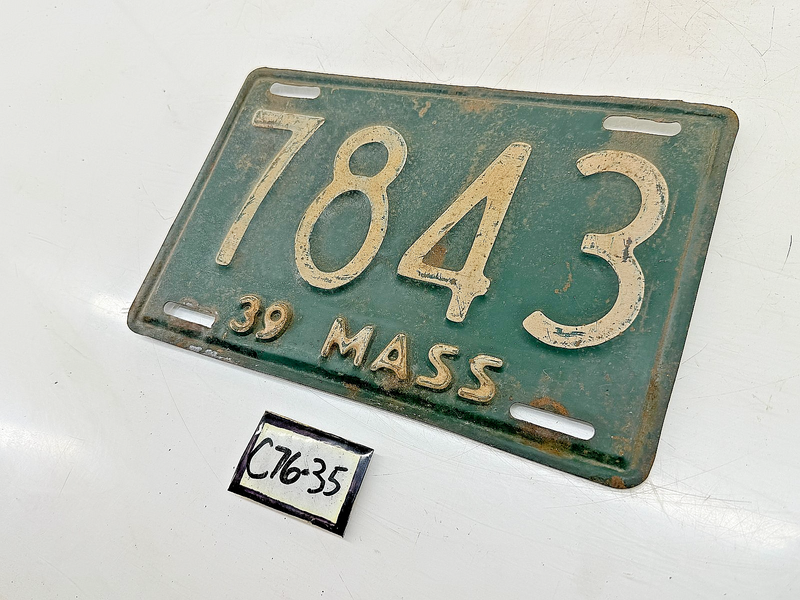 Orig. Paint 1939 7843 Massachusetts License Plate Sign MA 7843 C76-35