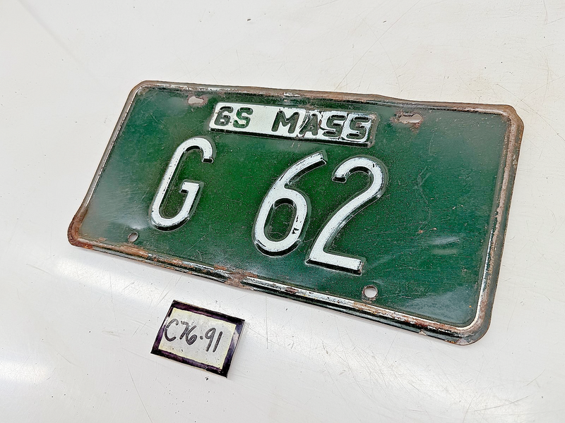 Orig. Paint 1966 G62 Massachusetts License Plate Sign MA G62 C76-91