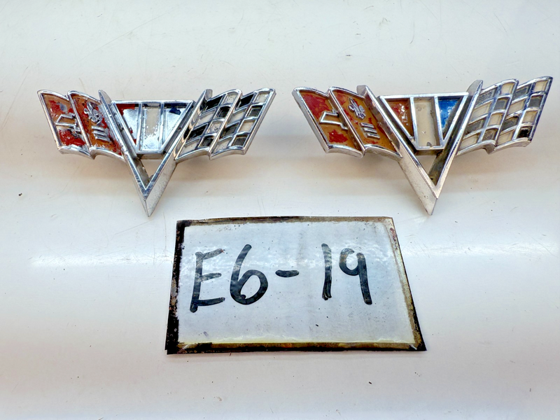 OEM GM Pair 1964 1965 1966 1967 Chevy V Flag Front Fender Emblem 3840318 E6-19