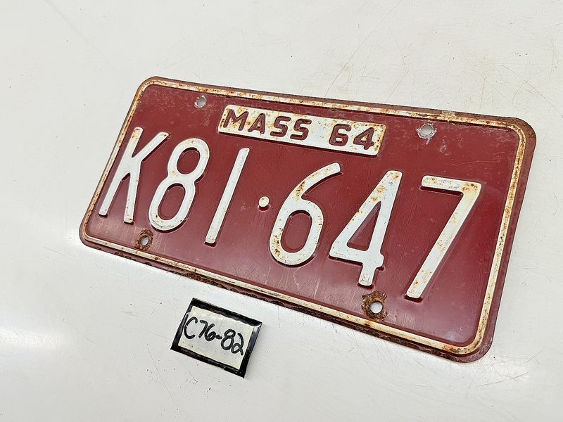 Orig. Paint 1964 K81647 Massachusetts License Plate Sign MA K81-647 C76-82