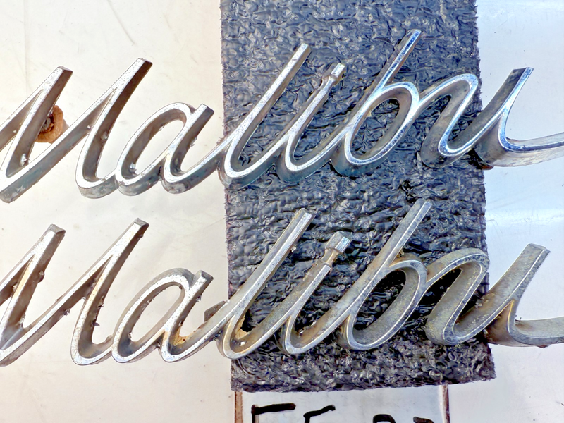 OEM 1966 1967 Chevy Malibu PAIR Chrome Script Quarter Panel Emblem E5-37