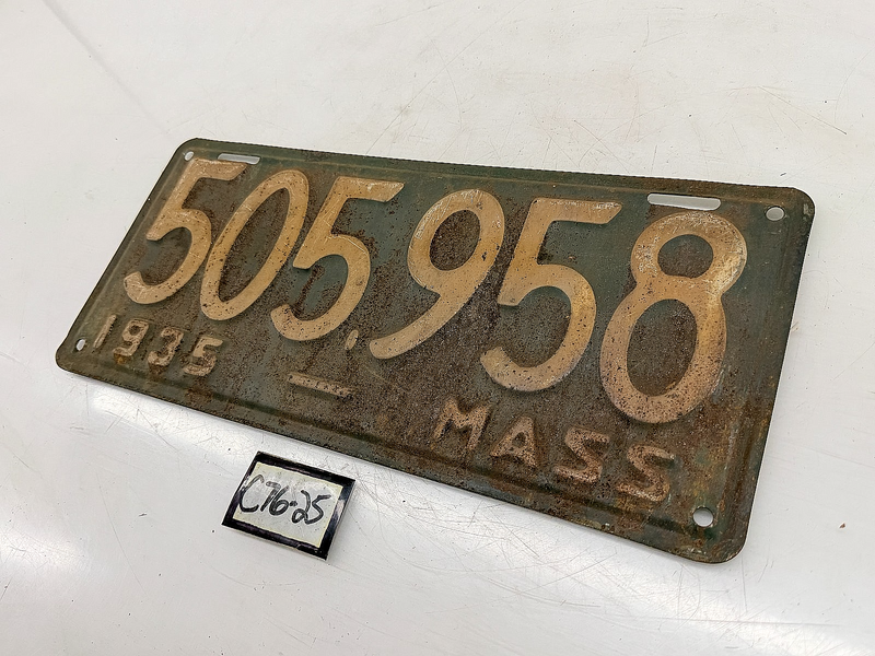 Orig. Paint 1935 505958 Massachusetts License Plate Sign MA 505.958 C76-25