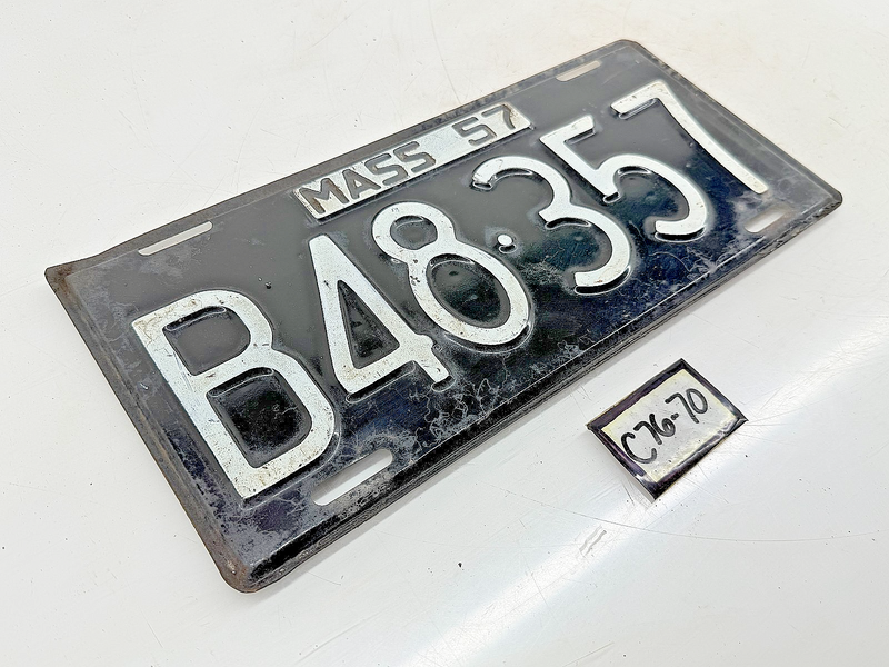 Orig. Paint 1957 B48357 Massachusetts License Plate Sign MA B48-357 C76-70