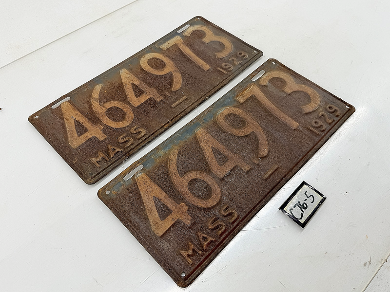 Vintage PAIR 1929 464973 Massachusetts License Plate Sign MA 464.973 C76-5
