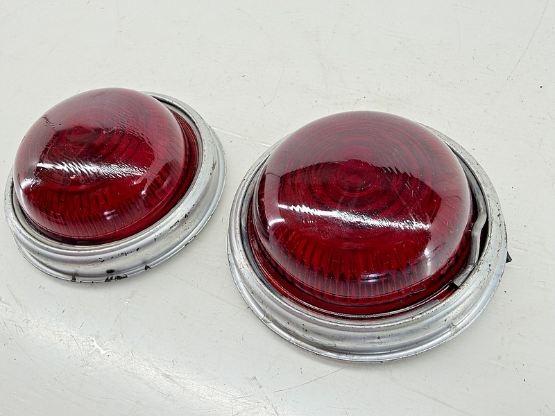 NOS Vintage KD Lamp Co KD 539 SEMA Approved PAIR Red Glass Lens & Housing C37-55