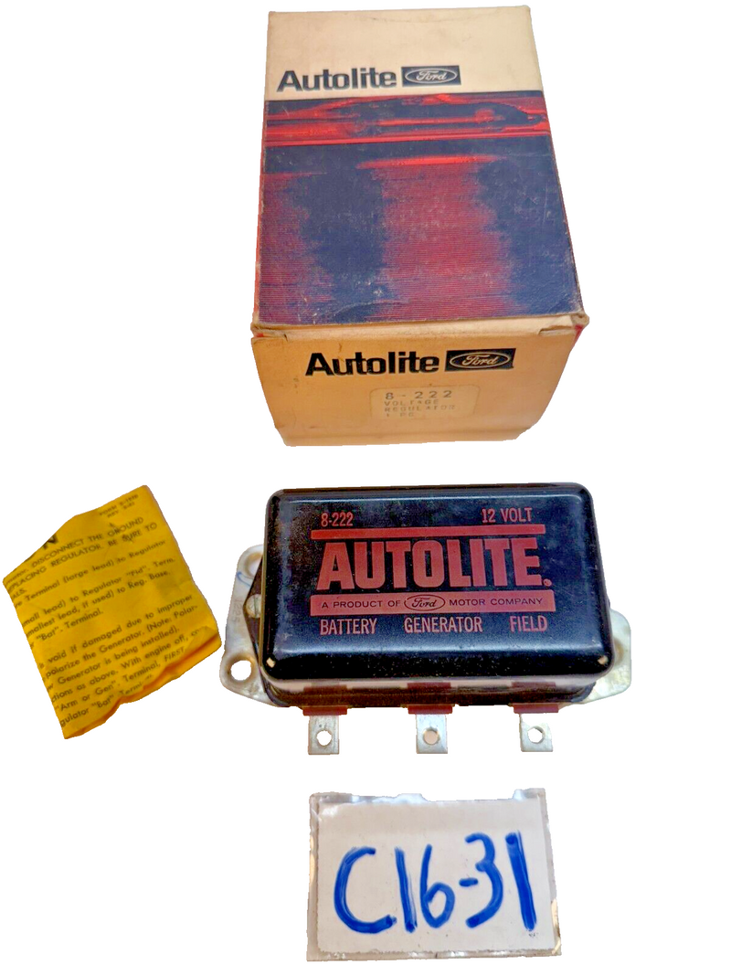 NOS Autolite 8-222 VOLTAGE REGULATOR 12 VOLT Motorcraft 1955 Chevy c16-31