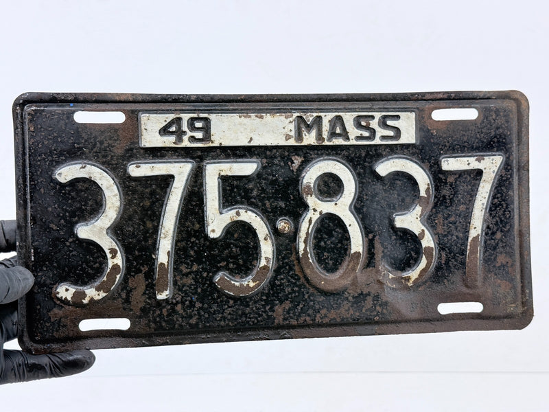 Original Paint PAIR of 1949 MA 375-837 Massachusetts License Plate Sign C47-25