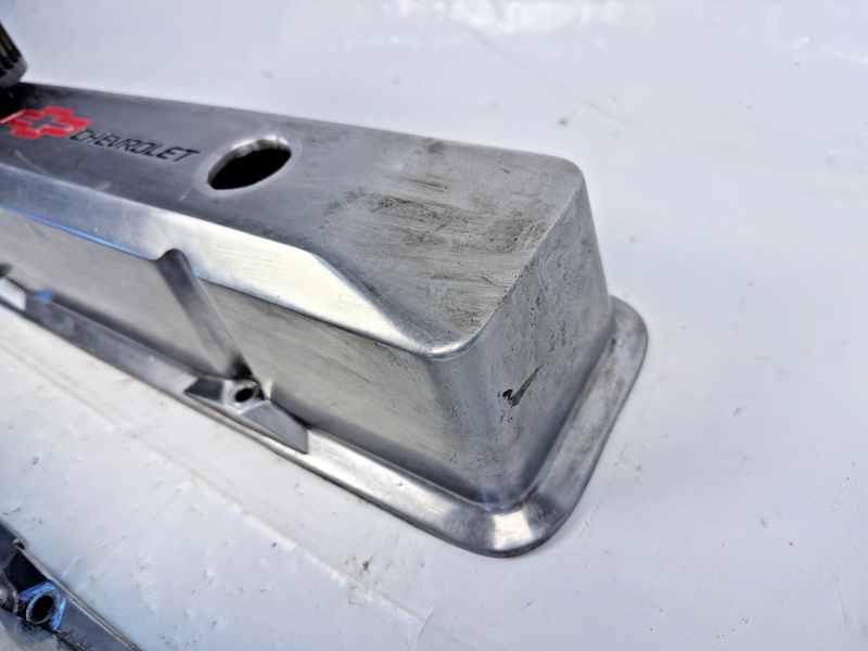 GM SBC Aluminum Polished Valve Covers Red Bowtie Dual Breathes U5B-54