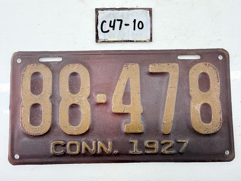 Original Paint 1927 CT 88-478 Connecticut License Plate Garage Metal Sign C47-10