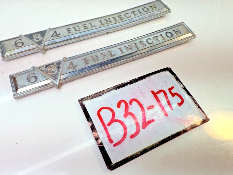 OEM PAIR Vintage Cadillac 684 Fuel Injection Car Emblems Metal Badges B32-175