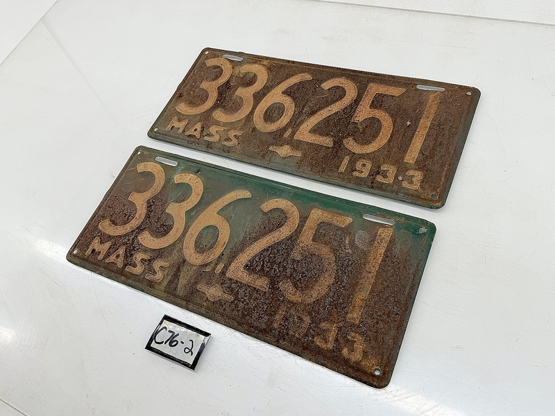 Orig. Paint PAIR 1933 336251 Massachusetts License Plate Sign MA 336.251 C76-2
