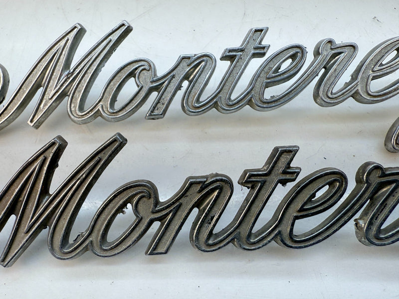 VINTAGE OEM 1971 1972 MERCURY MONTEREY PAIR SCRIPT EMBLEM BADGE E5-32
