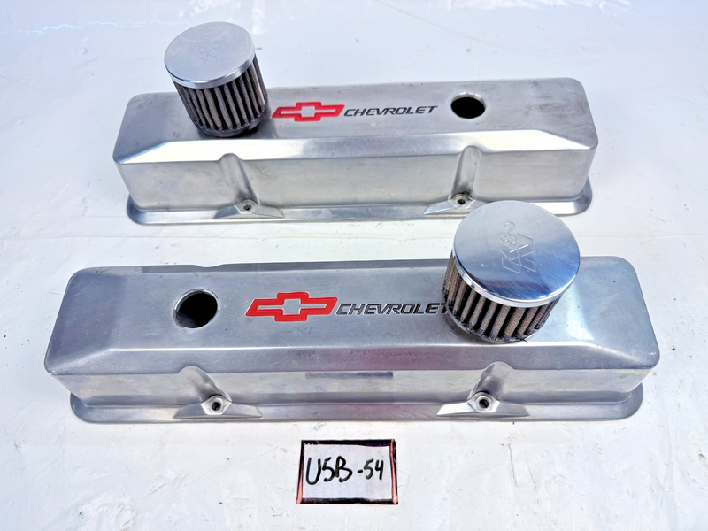 GM SBC Aluminum Polished Valve Covers Red Bowtie Dual Breathes U5B-54