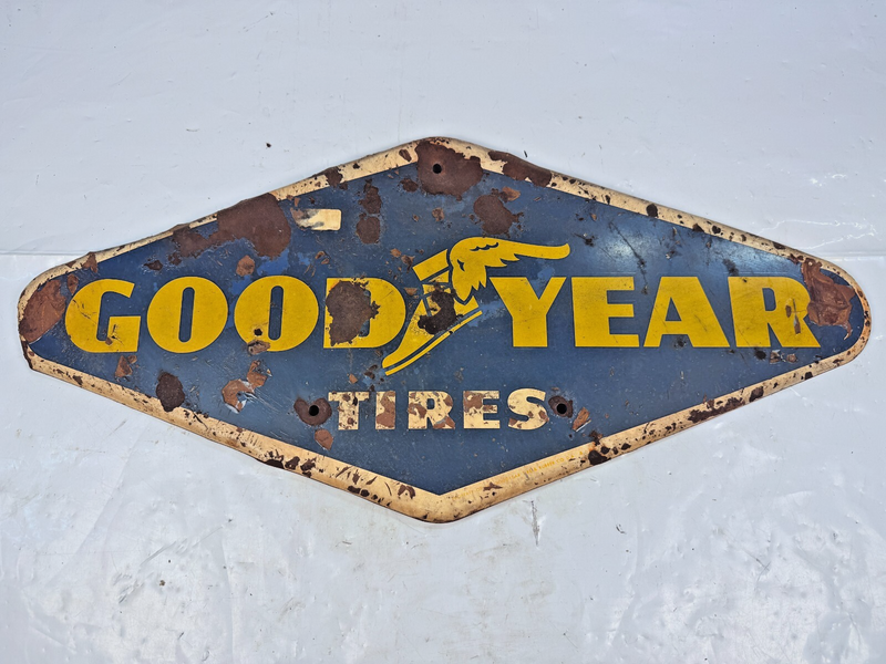 Vintage 1959 Goodyear Tires Gas Station Metal Sign 28" x 13.5" Chevy Ford Dodge