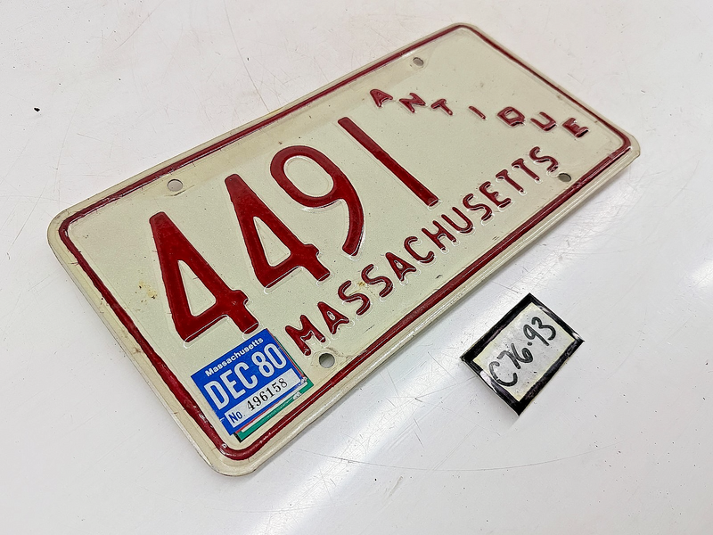 Orig. Paint 1980 ANTIQUE 4491 Massachusetts License Plate Sign MA 4491 C76-93
