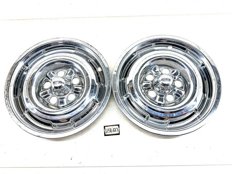 OEM 1964 1965 1966 Mercury Comet Cyclone PAIR Chrome Hubcaps Stainless U5B-127