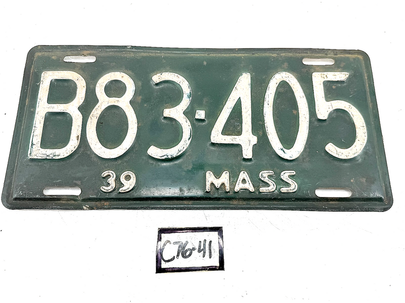 Orig. Paint 1939 B83405 Massachusetts License Plate Sign MA B83-405 C76-41