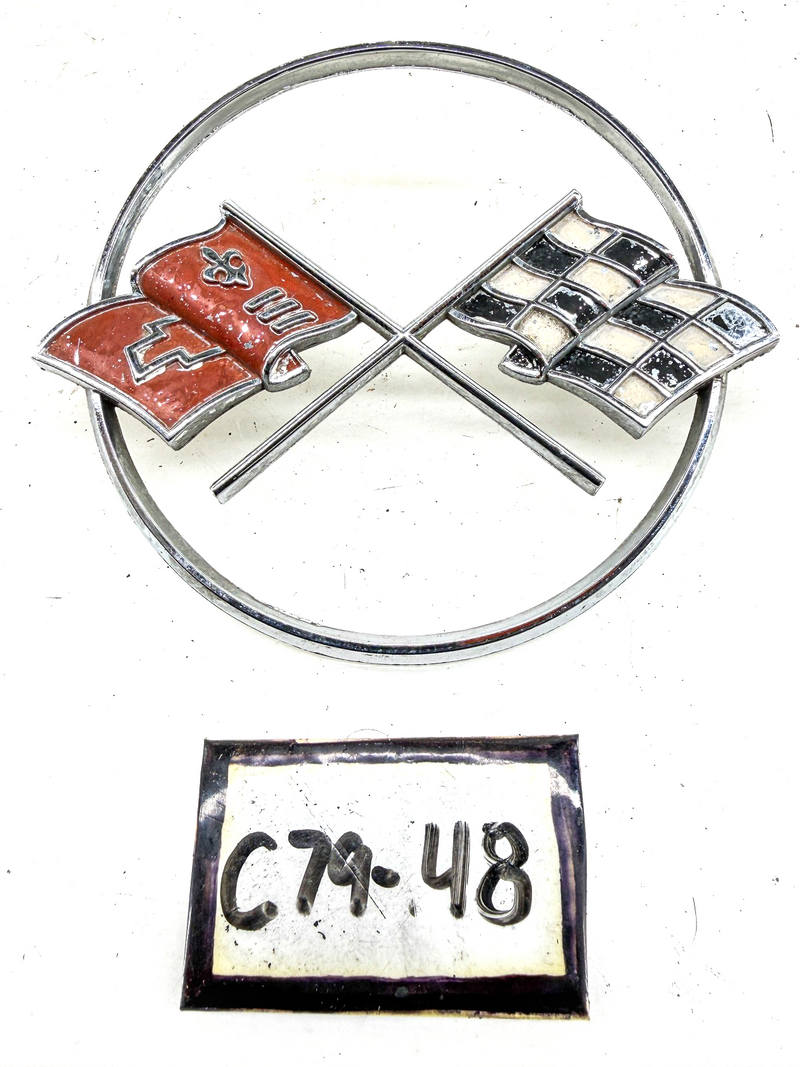 OEM 1969 - 1972 CORVETTE CROSS X FLAG FRONT NOSE EMBLEM 3796355 C79-48