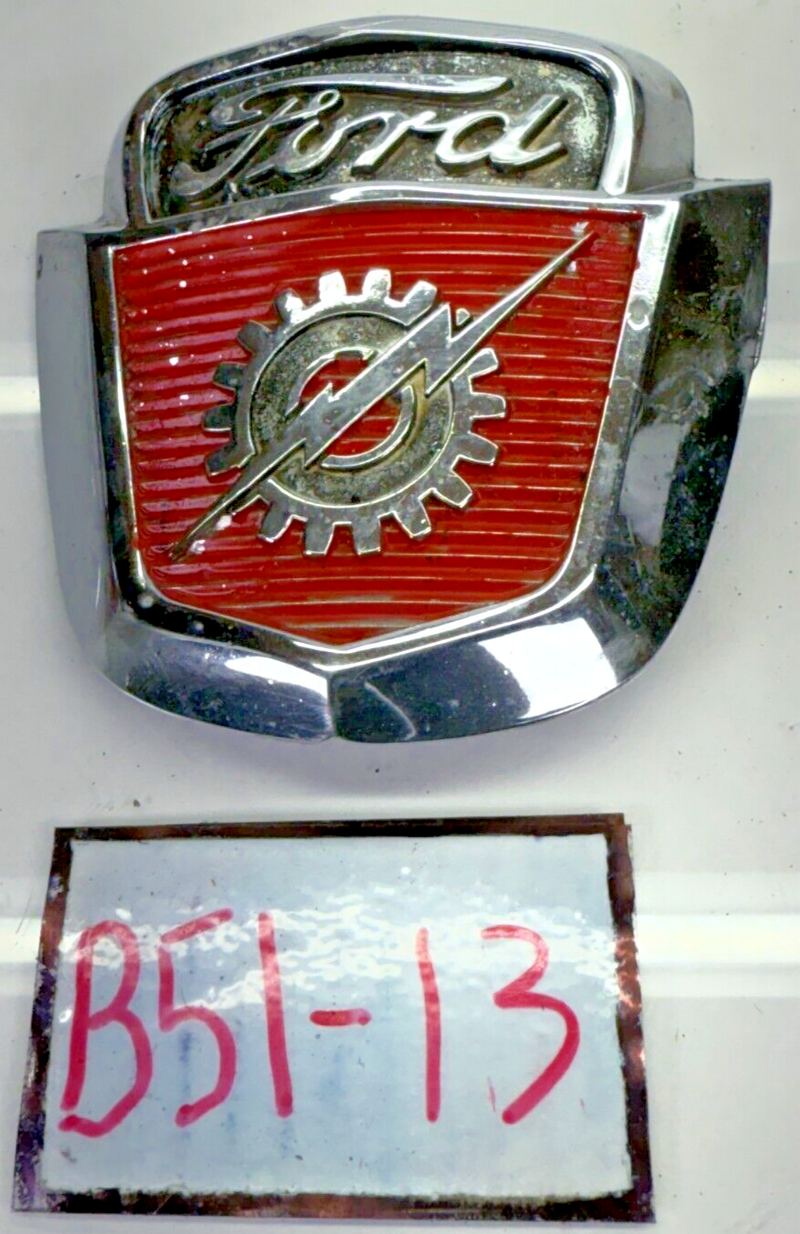 RARE NICE OEM 1950's Ford Truck Hood Emblem Lightning Bolt Gear BAAA-16637 B51