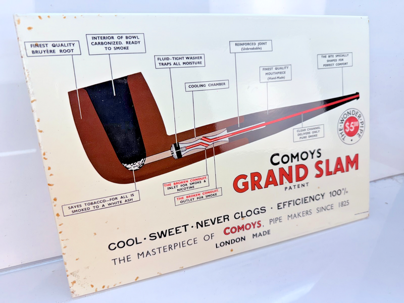 **RARE** Vintage Original COMOYS GRAND SLAM Pipe Patent Tobacco Tin Sign