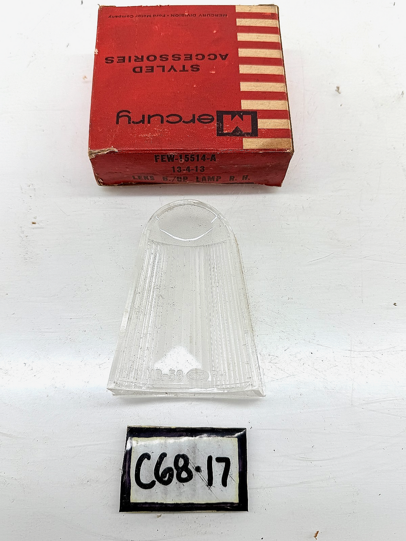 NOS 1958 FORD MERCURY RH BACKUP LIGHT LENS FEW-15514-A C68-17