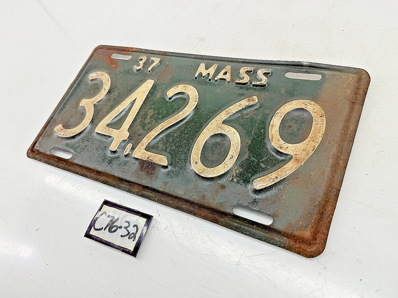 Vintage 1937 34269 Massachusetts License Plate Sign MA 34.269 C76-32