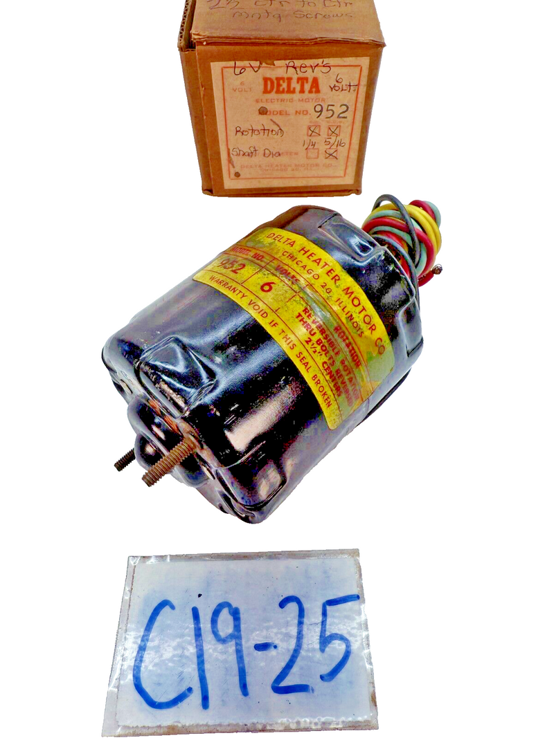 NOS DELTA HEATER MOTOR 952 ROTATION CCW OR CW - 5/16" SHAFT DIAMETER 6V C19-25