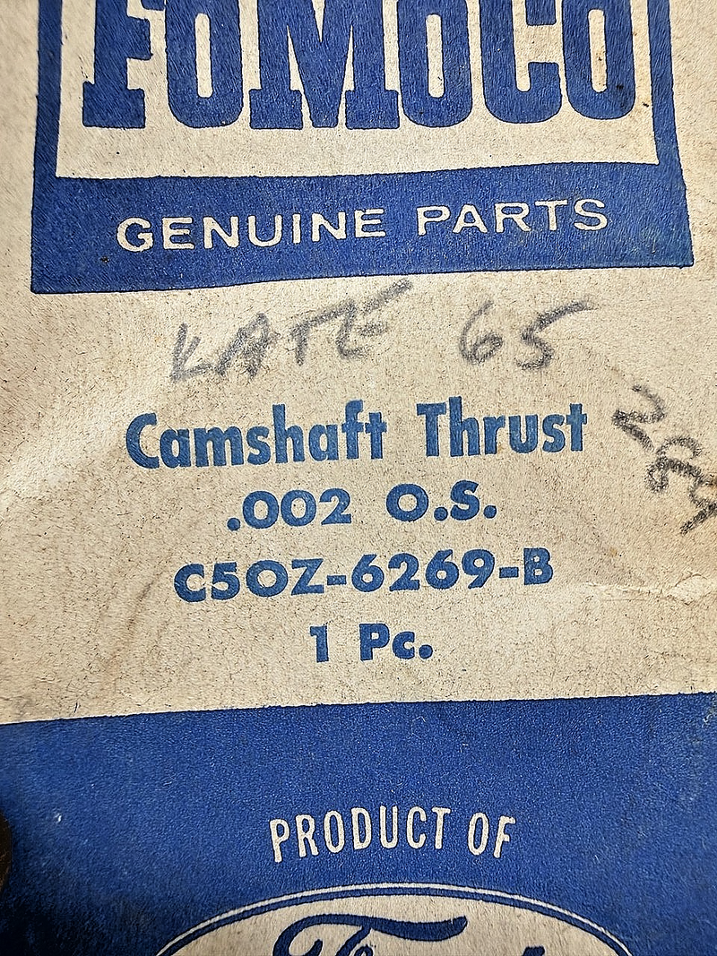 65 - 68 Ford Mustang Shelby Cougar 289 Hipo 302 .002 CAMSHAFT THRUST PLATE C76