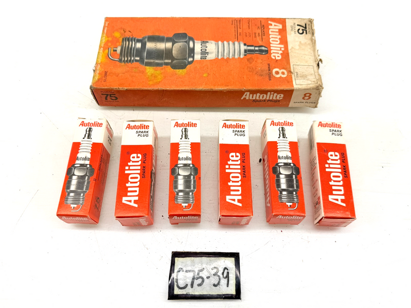 (6) NOS 1955 1956 1957 Chevy 265 283 Autolite 75 Spark Plugs AC 44S J12Y C75-39