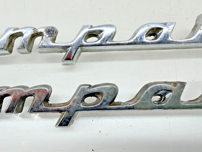 OEM 1960 Chevy Impala Pair Quarter Panel Script Name Plate Emblem E9-49