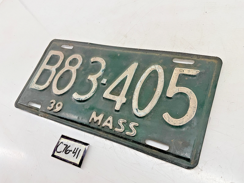 Orig. Paint 1939 B83405 Massachusetts License Plate Sign MA B83-405 C76-41