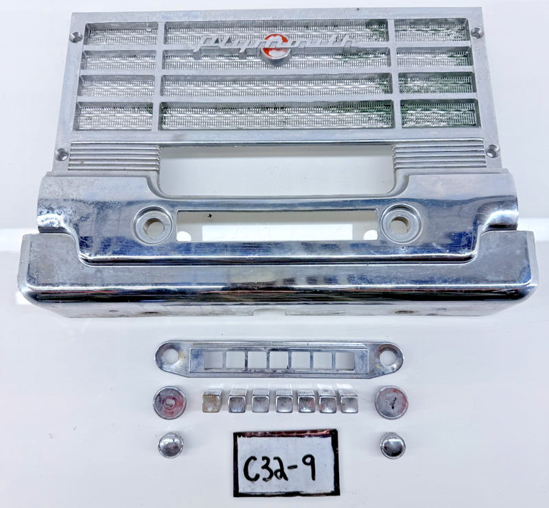 Vintage RARE OEM Mopar Plymouth CHROME RADIO BEZEL with BUTTONS & KNOBS C32-9
