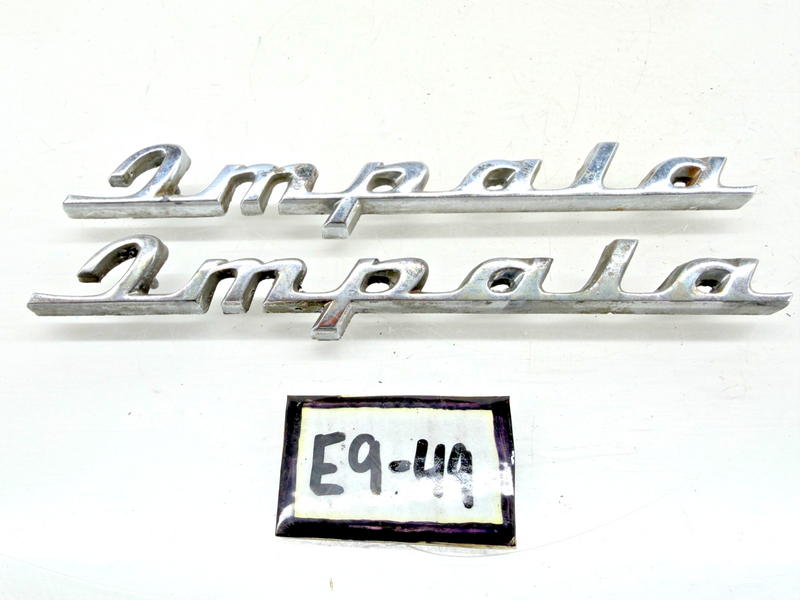 OEM 1960 Chevy Impala Pair Quarter Panel Script Name Plate Emblem E9-49