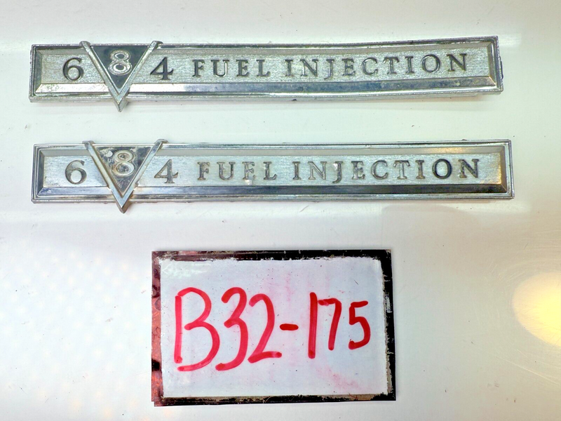 OEM PAIR Vintage Cadillac 684 Fuel Injection Car Emblems Metal Badges B32-175