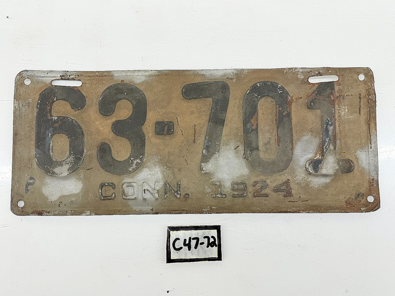Original Paint 1924 63-701 Connecticut License Plate Sign C47-72